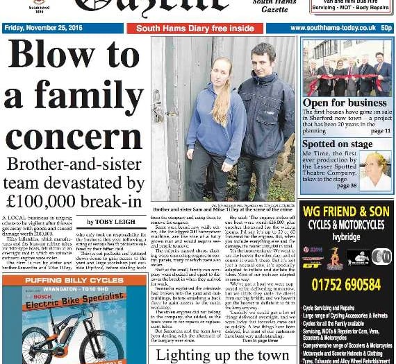 This week's Ivybridge & South Brent Gazette front page