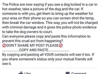 Facebook message about dogs in hot cars is false