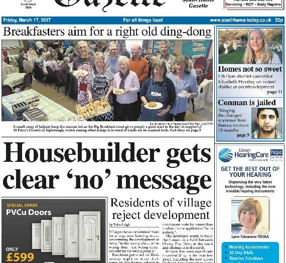 This week's Ivybridge & South Brent Gazette front page