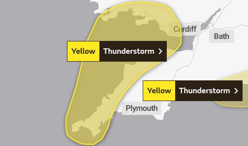 The areas covered by today's Yellow Warning of thundery weather.
Picture: Met Office Nov 3, 2022