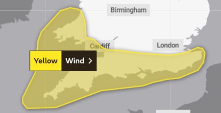 A map showing the area likely to be affected by of the updated Yellow Warning of swathes of strong winds.Picture: Met Office (11-4-23)