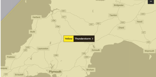 Met Office issues yellow thunderstorm warning for Sunday