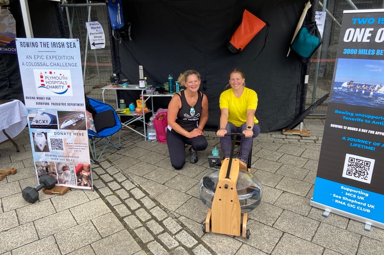 Arabella Lloyd (left) prepares for her rowathon