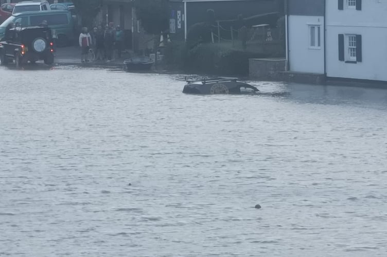 Flooding outside The Ship at Noss Mayo