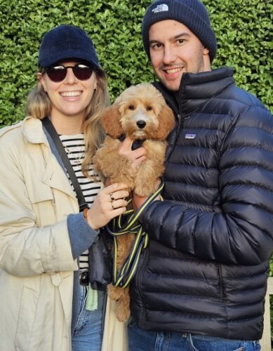 New owners Alexandra and Myles with their puppy Willow