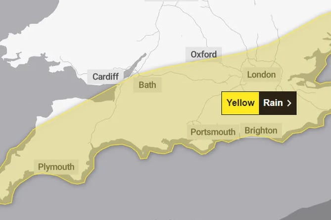 The Met Office yellow weather warning for rain is in place across the South of England