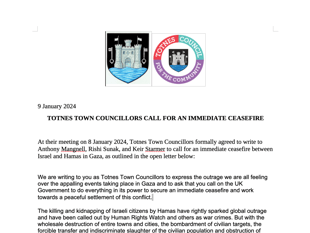 Totnes council's ceasefire plea
