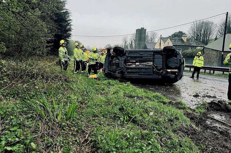 Firecrews at the scene of this evening's road traffic incident on the A38 at Dean Prior. Photo: Buckfastleigh Fire Station