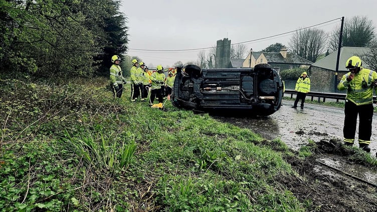 Firecrews at the scene of this evening's road traffic incident on the A38 at Dean Prior. Photo: Buckfastleigh Fire Station