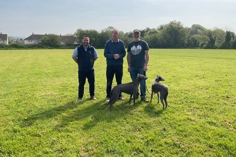Graham Coates with Geoff Craddock, Chair of the Parish Council and Danny Fay, Chair of Yealmpton Athletics Association - Devon Air Ambulance Trust 