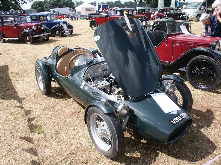 Crash Box Car Rally. Powderham. 
A racing car  based on a humble 1937 Austin Seven, complete with 747cc engine ,  at last year's event