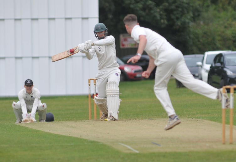 Devon Cricket League A  Division. Torquay and Kingskerswell versus Bridestowe. Torquay & Kingskeswell's Nathan Roux facing a  ball from Bridestowe's Craig Penberthy