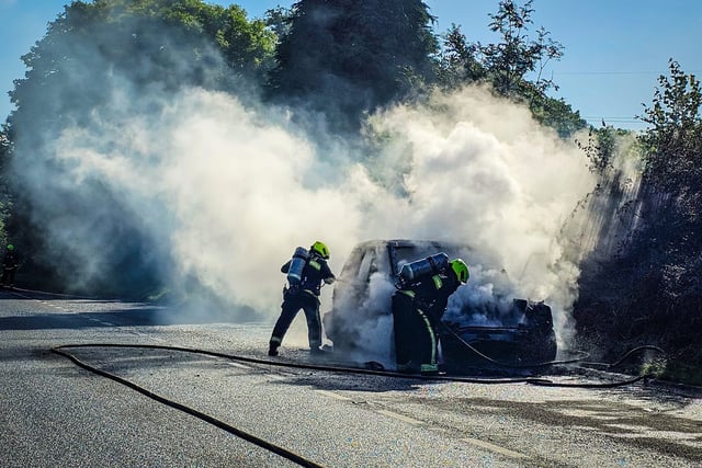 Car blaze on the A38