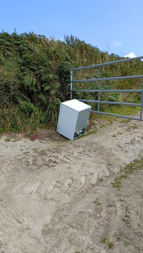 A dumped fridge in a farm in the South Hams