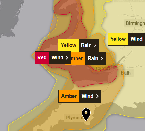 Devon wide emergency alerts issued for red weather warning