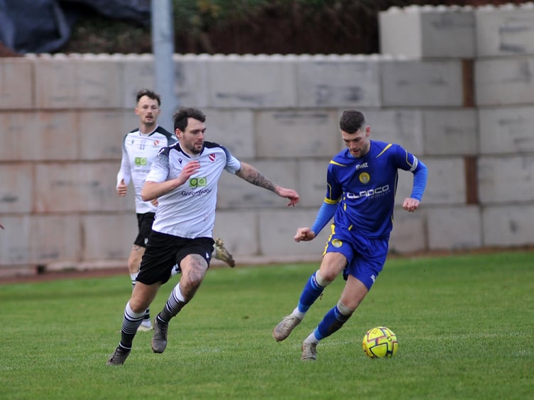 Football. South West Peninsula League: Walter C Parson League Cup/ Teignmouth AFC versus Okehampton Agyle. Match went Argyle's way with a 5-4 win.