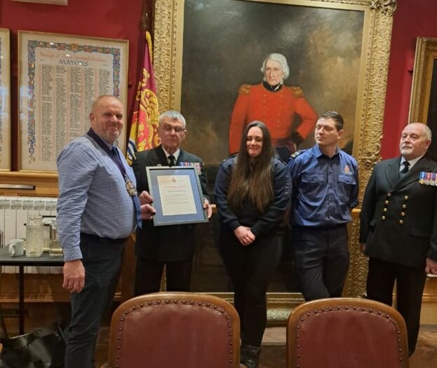 HM Coastguard receive awards from Dartmouth Mayor
