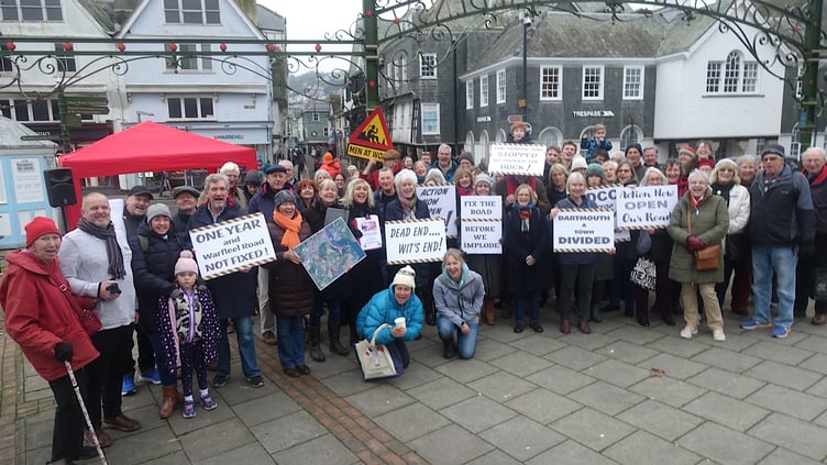 Protestors gathered in Royal Avenue Gardens on Saturday morning. Dartmouth mayor Cllr David Wells is pictured second left