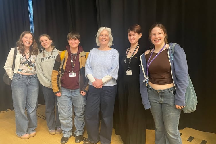 Caroline Voaden with sixth formers at KCC