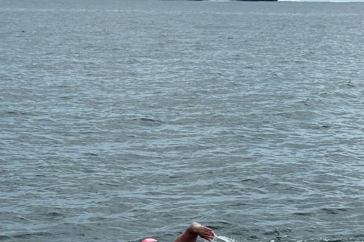 Lindsey Walke on her training swim from Eddystone Lighthouse to Plymouth.