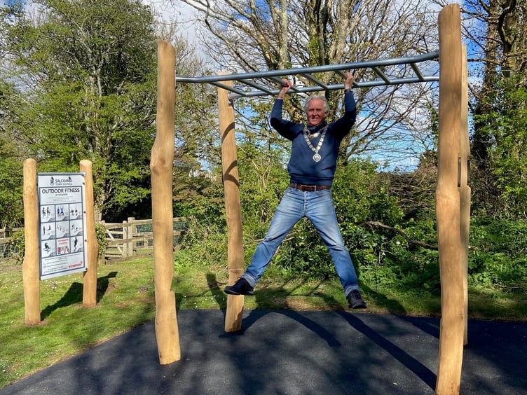 Mayor Cllr Mark Goodey at the Berry Outdoor Gym, Salcombe