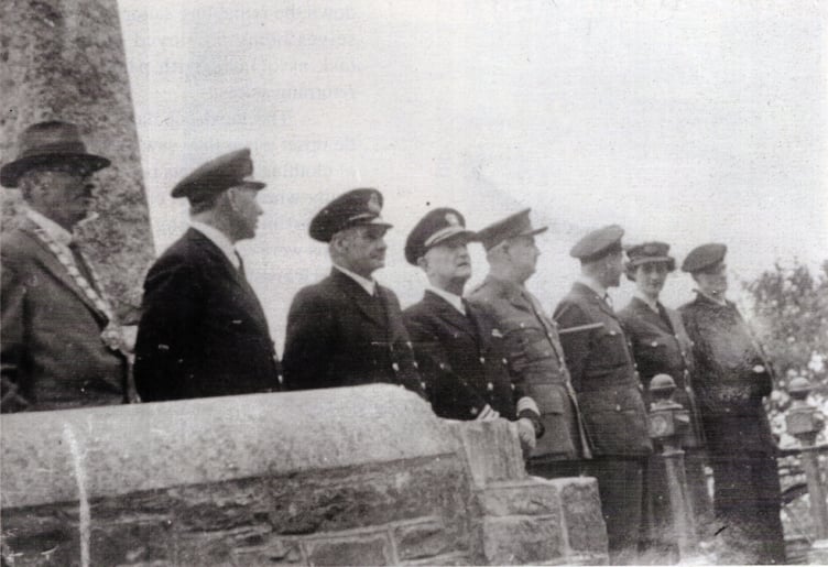 Military and Civilian Dignitaries awaiting VE Day Parade in Salcombe 1945