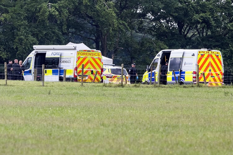 General view of police and forensics teams near Dunkeswell Airfield including Skydive Buzz, where two skydivers died after a tragic accident, involving a tandem jump on Friday June 13th. Photo released June 14 2025. In a statement issued to British Skydiving members, Chief executive Robert Gibson wrote: "Today, Friday 13 June 2025, British Skydiving has been notified of a tragic accident in which two jumpers lost their lives. Our deepest condolences go to their families, friends and the entire skydiving community. "A British Skydiving Board of Inquiry will investigate the accident. Once complete, a report - setting out the Board's conclusions and any recommendations - will be submitted to the coroner, the police, the CAA, the British Skydiving Safety & Training Committee (STC) and any other relevant authorities.