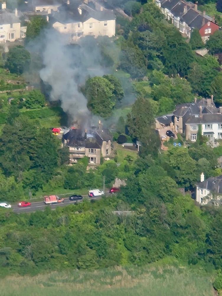 Drone shot of Totnes fire Ph: Ashby's Leisure Stores