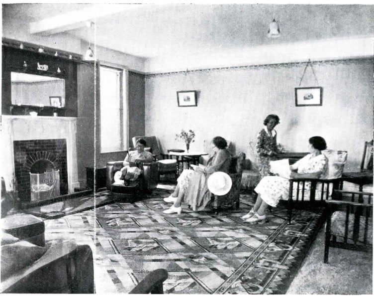 Trouts Hotel at Hallsands, run by two sisters Patience and Ella Trout. Ladies relaxing in the hotel