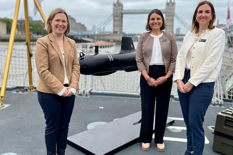 Rebecca Smith MP (left) aboard HMS Sutherland in London