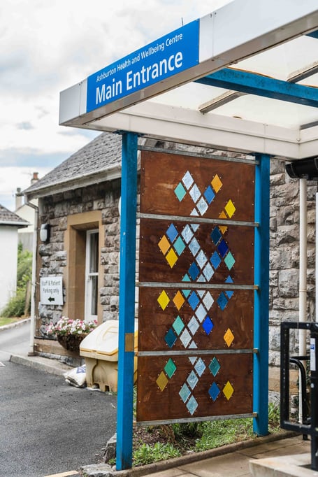 Art installation at the entrance to Ashburton and Buckfastleigh Health and Wellbeing Centre