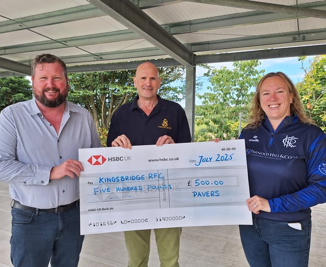 Pavers Ltd's £500 boost for Kingsbridge RFC