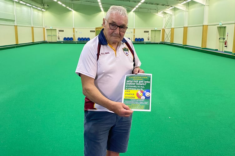 South Hams Indoor Bowls Club Chairman David Dain wearing the Club Shirt 