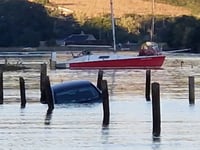 Driver and dog rescued from rising tide at Westcombe beach