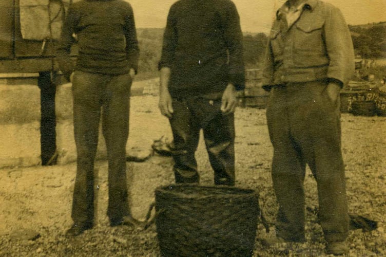 Three generations of the Trout family, left - William, centre William Harold and Harold on right. Hallsands.