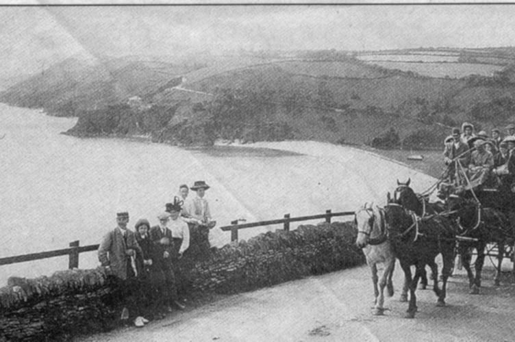 Coach and horses being driven up the hill from Blackpool Sands