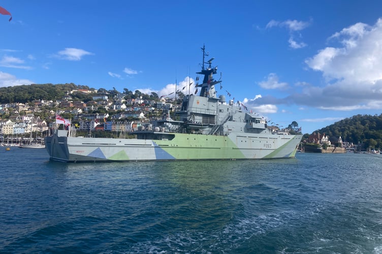 HMS Mersey with Kingswear as a backdrop