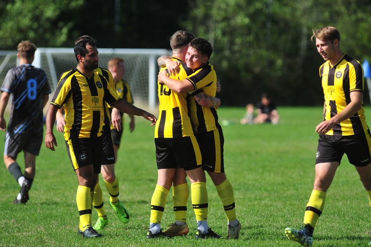 South Devon Football League Division 1. Watts Blake Bearne versus Beesands Rovers. A home defeat for the Claymen who were stung by three goals to one by Beesands