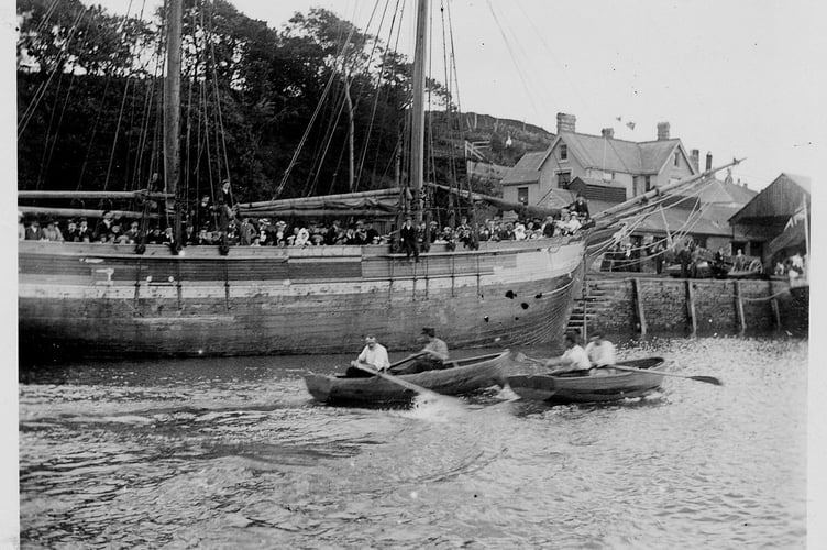 Bonds Quay, Kingsbridge, on Regatta day, crowds on Quay wall