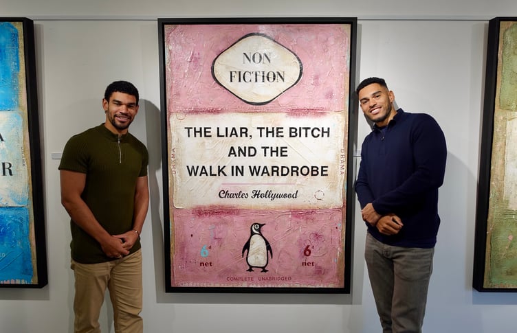 Artist duo, Charles Hollywood, at the opening of their exhibition at The Drang Art Gallery in Salcombe.