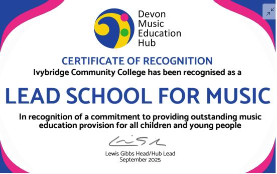 Ivybridge Community College named as lead school for music