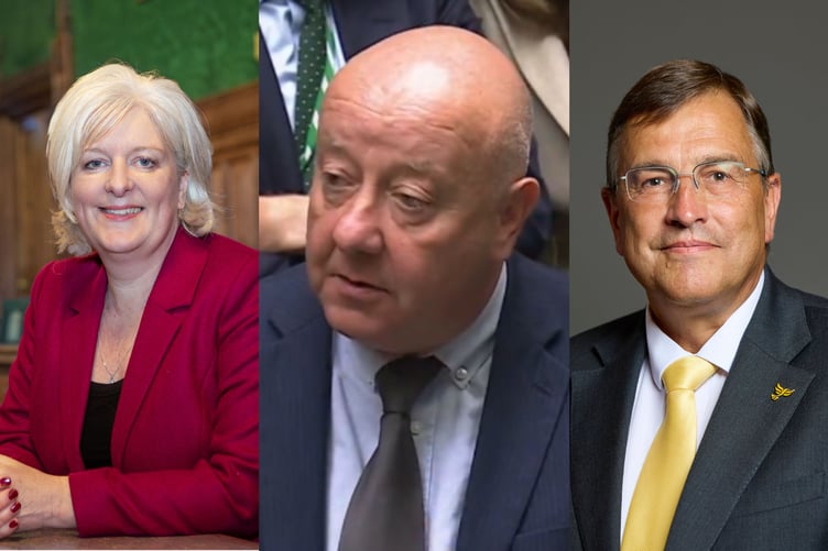 (Left to right) Lib Dem MPs Caroline Voaden, Steve Darling, Martin Wringley.