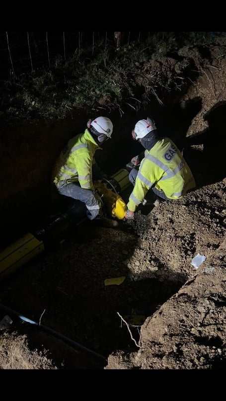 Engineers worked throughout the evening to repair the damaged pipe - Wales and West Utilities