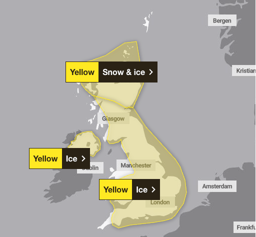 Met Office issues yellow ice warning