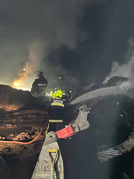 Modbury Fire Station join 12 other fire crews to tackle a blaze at South West Compost.