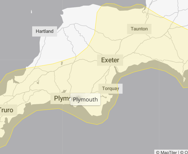 Yellow weather warning for Devon today