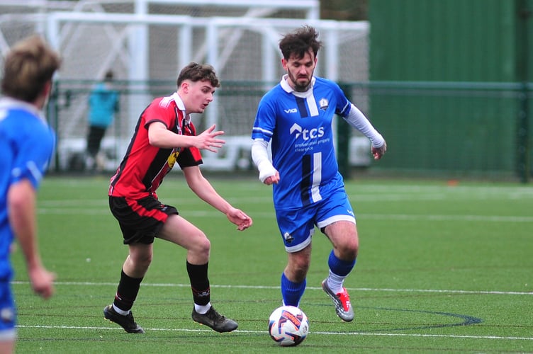 South Devon Football League Division 2. Match action from Paignton Saints 2nds versus East Allington United 2nds. A 4-1 win for Saints over their visitors from the  South Hams