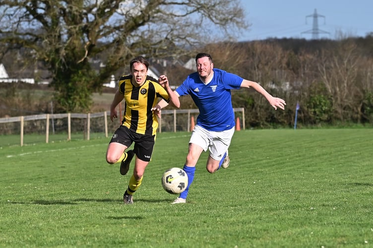 South Devon Football League  Division 1, Match action from Liverton United versus Beesands Rovers. A nightmare for Liverton who were stung by ten goals to nil by their visitors from the South Hams