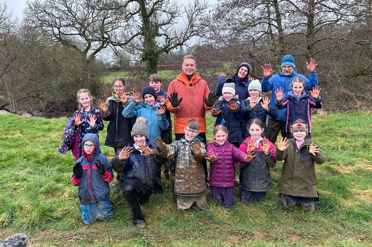 The group from East Allington Primary with TV presenter and Environmentalist Chris Packham