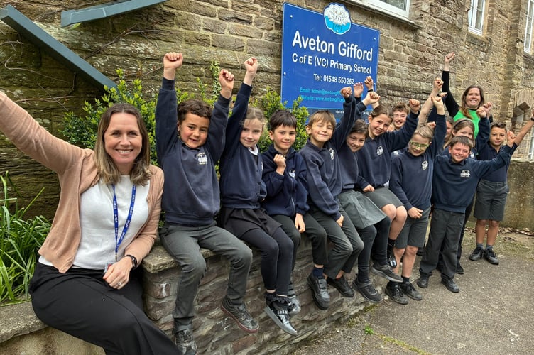 Head Teacher Mrs Fern de Beer and pupils after Ofsted report.